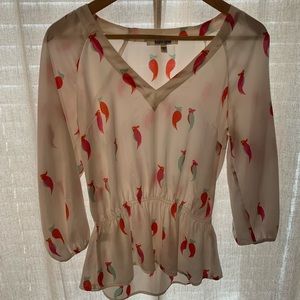 Daniel Rainn Parrot Print Peplum Blouse Size Medium